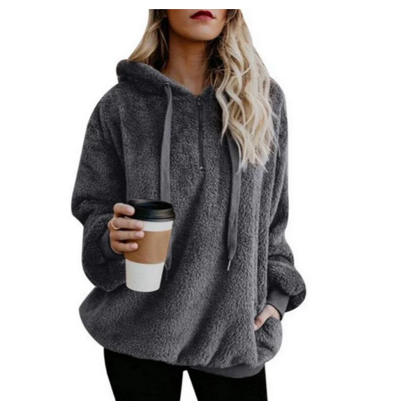 Damen Fleece Sweatshirt Reißverschluss V-Ausschnitt