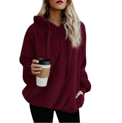 Damen Fleece Sweatshirt Reißverschluss V-Ausschnitt