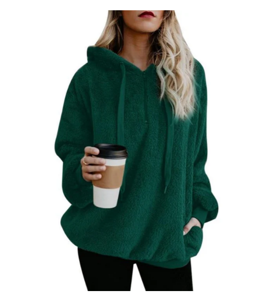 Damen Fleece Sweatshirt Reißverschluss V-Ausschnitt