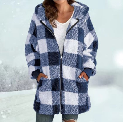 Kuscheljacke Karomuster Kapuze Winter - IdealeKleiden