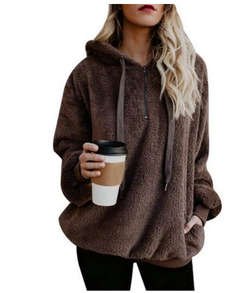 Damen Fleece Sweatshirt Reißverschluss V-Ausschnitt