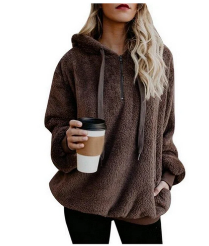 Damen Fleece Sweatshirt Reißverschluss V-Ausschnitt