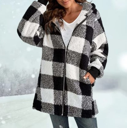 Kuscheljacke Karomuster Kapuze Winter