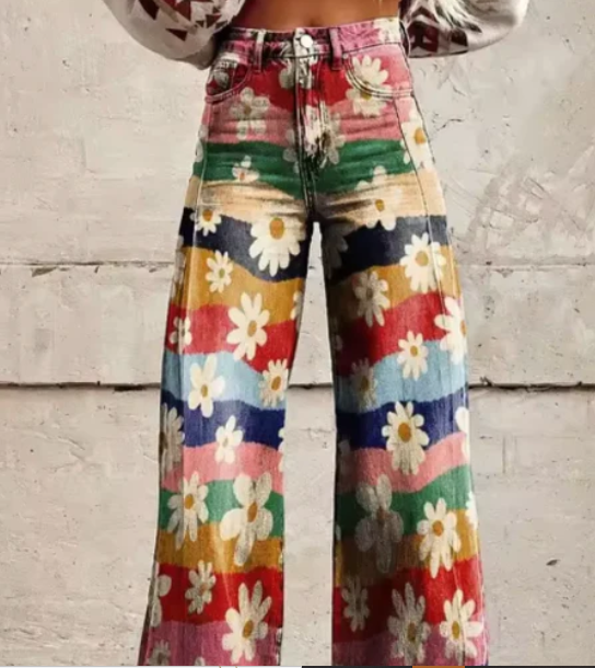 Weite Damen Hose Bunt Gemustert