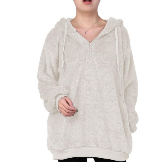 Damen Fleece Sweatshirt Reißverschluss V-Ausschnitt