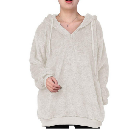 Damen Fleece Sweatshirt Reißverschluss V-Ausschnitt