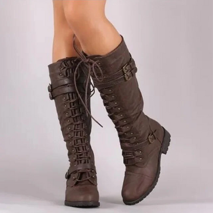 Hohe Schnürstiefel Damen Überknie mit Reißverschluss