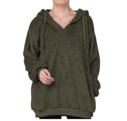 Damen Fleece Sweatshirt Reißverschluss V-Ausschnitt