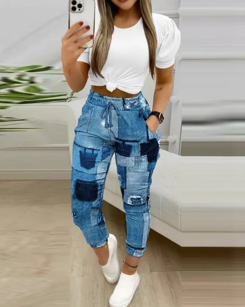 Karierte Jogginghose mit Kordelzug Elegant