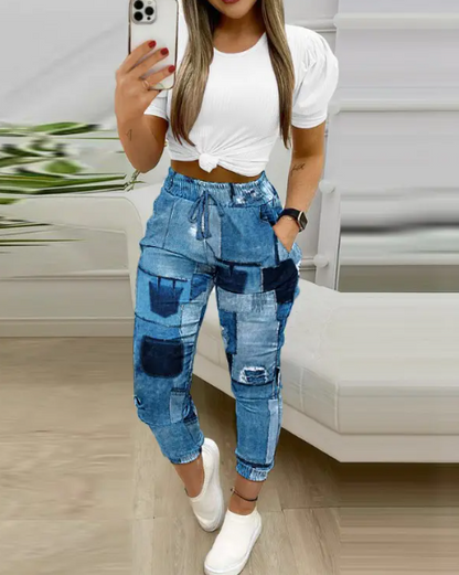 Karierte Jogginghose mit Kordelzug Elegant