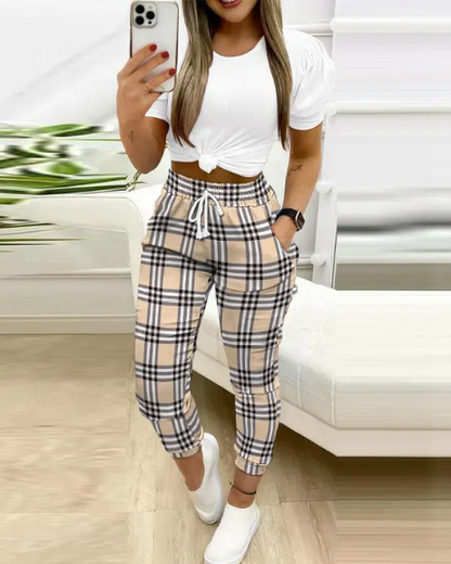 Karierte Jogginghose mit Kordelzug Elegant - IdealeKleiden