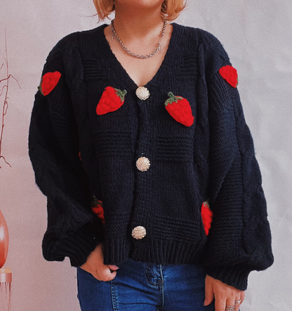 Erdbeer Cardigan Offen Frühling Stil