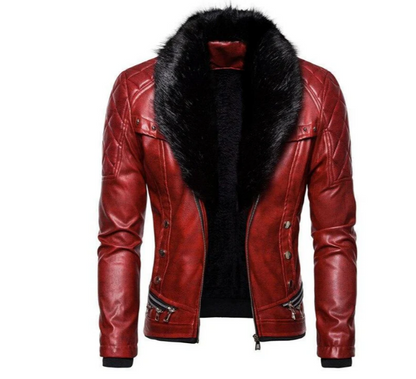 Herren Lederjacke Bikerstil Abnehmbarer Kragen