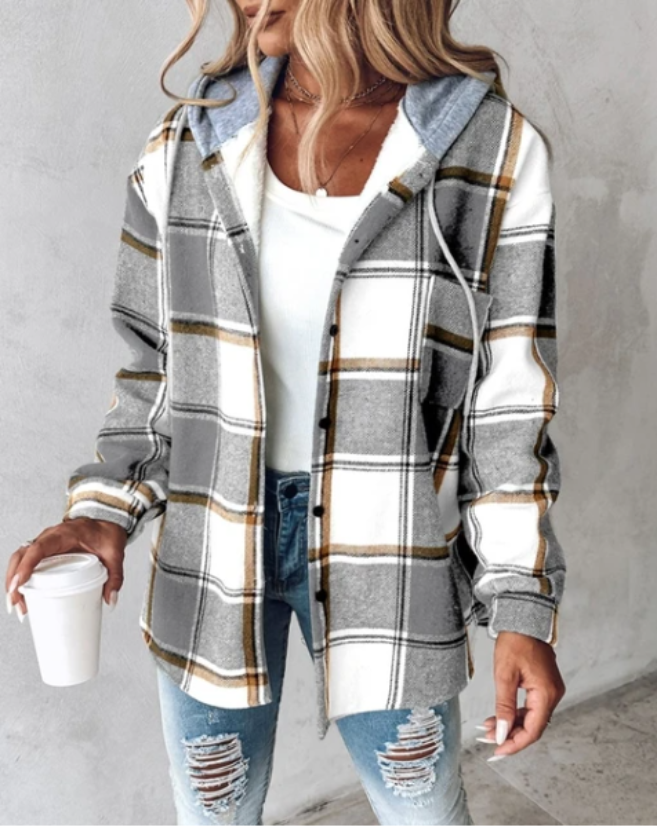 Damen Winterjacke Karo Lang Mantel