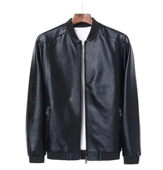 Herren Lederjacke Schwarz Gerader Schnitt