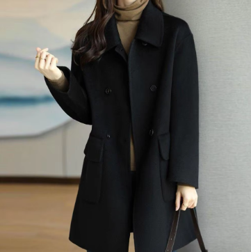 Eleganter Damen Wintermantel Schwarz - IdealeKleiden