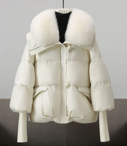 Wattierte Steppjacke Damen Pelzverbrämung Winter
