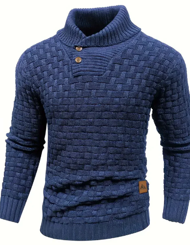 Herren Strickpullover Schalkragen Knopfverschluss Elegantly