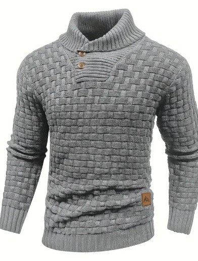 Herren Strickpullover Schalkragen Knopfverschluss Elegantly