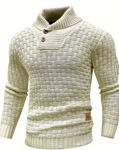 Herren Strickpullover Schalkragen Knopfverschluss Elegantly