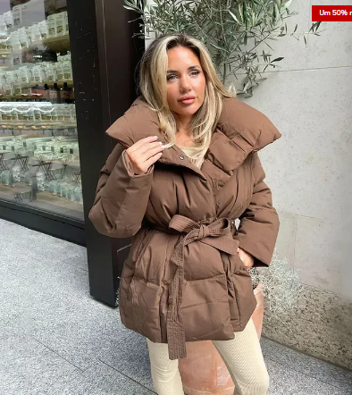 Wickel-Pufferjacke Damen Elegant Gürtelbund