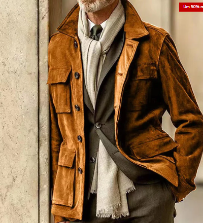 Herren Lederjacke Elegant Knöpfe