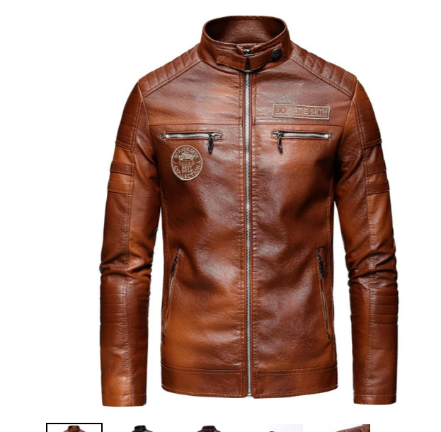 Herren Lederjacke Biker Stil Mit Patches