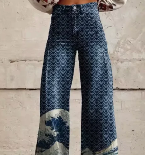 Weite Damen Hose Bunt Gemustert