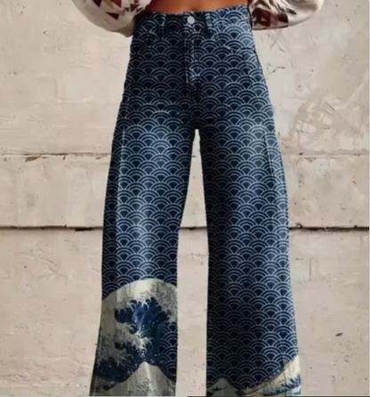 Weite Damen Hose Bunt Gemustert