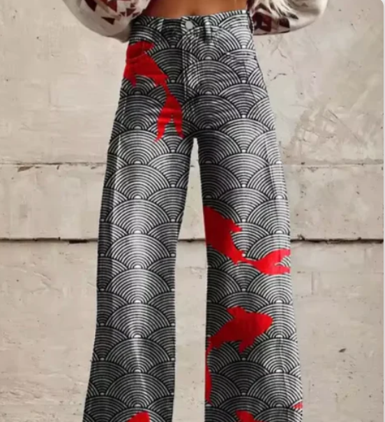 Weite Damen Hose Bunt Gemustert
