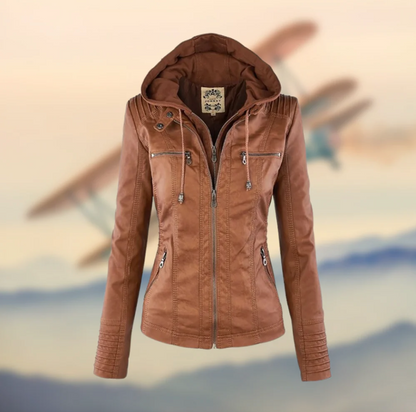 Elegante Lederjacke Damen Schwarz - IdealeKleiden