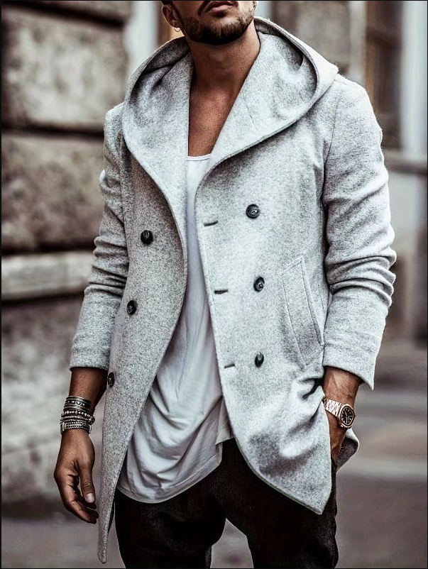 Herren-Parka Warm Kapuze Langarm