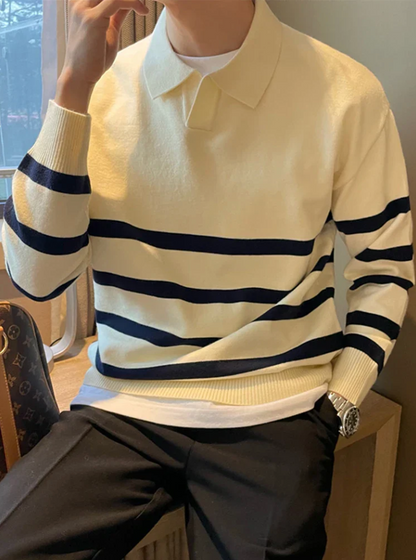 Herren Strickpullover Streifen Kragen Modern