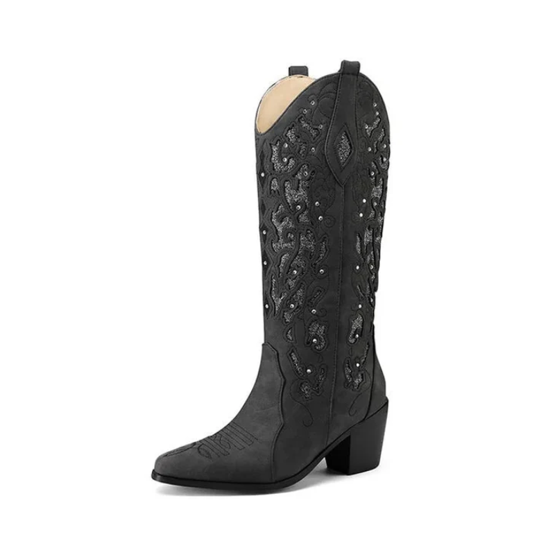 Stilechte Cowboy-Stiefeletten mit Stickerei und Absatz
