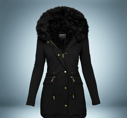 Exklusiver Parka mit Pelzkragen Schwarz Luxus Design - IdealeKleiden