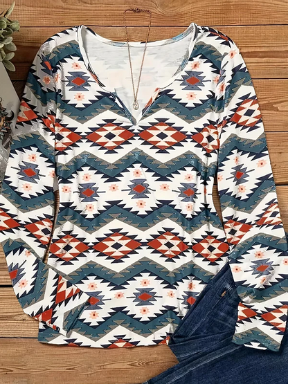Stylisches Langarmshirt Geometrisches Muster Damen