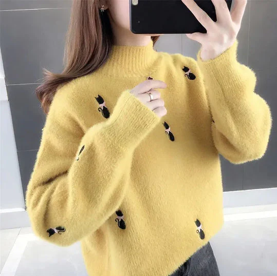 Weich Flauschig Rollkragenpullover Damen