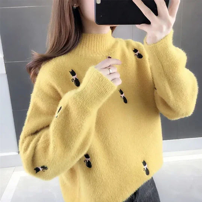 Weich Flauschig Rollkragenpullover Damen