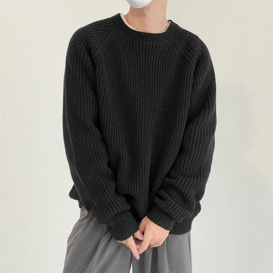 Bequemer Strickpullover Rundhals Weiss