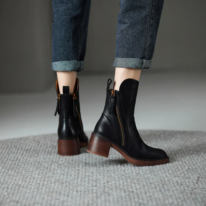 Damen Stiefelette Leder Hochhackig Elegant