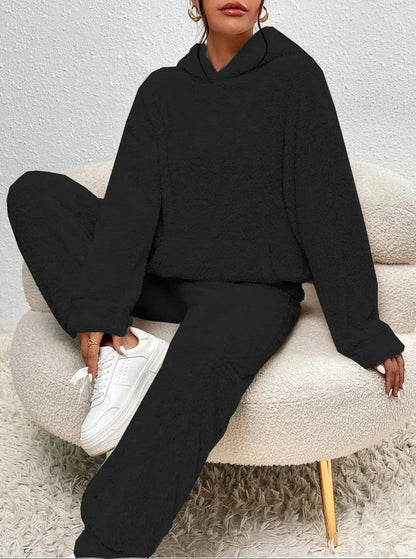 Weiche Teddyjacke Damen Loungewear Set mit Kapuze
