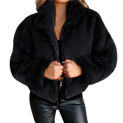 Übergroße Faux-Fur-Jacke Hoher Kragen Weich