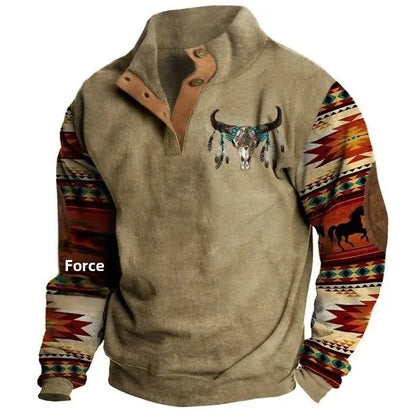 Stylisches Western Sweatshirt Ethno Design Stehkragen