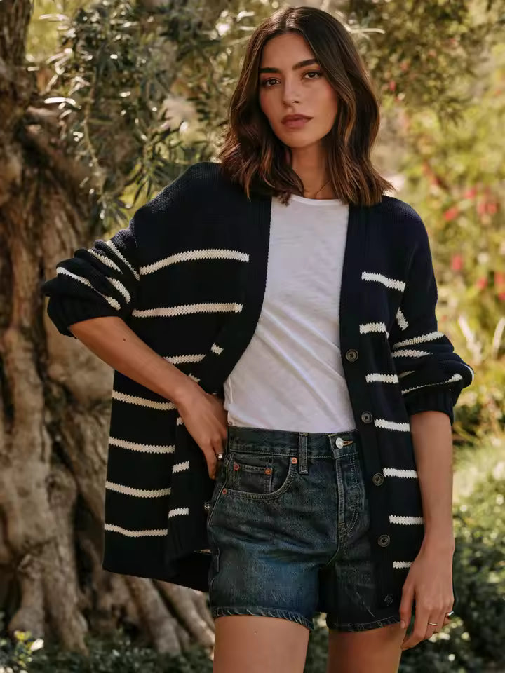 Große Damen Cardigan Streifen Übergröße