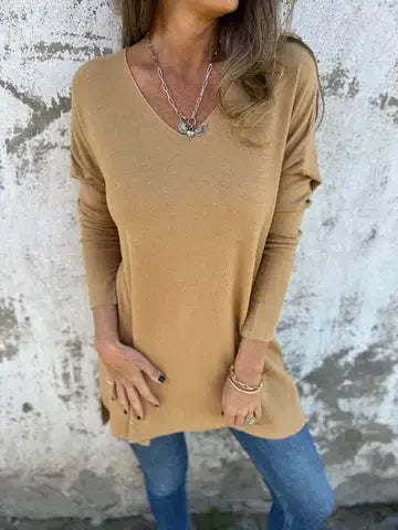 Damen Oberteil Herbst Chic Langarm V-Ausschnitt