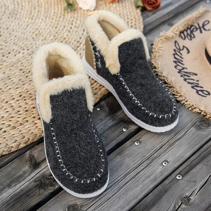 Kunstfell Stiefeletten Weich Flache Sohle Bequem
