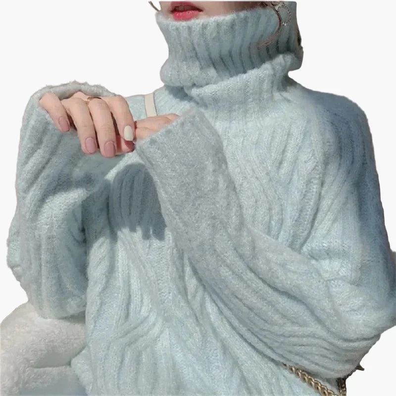 Koreanischer Strickpullover Locker Schnitt Rollkragen