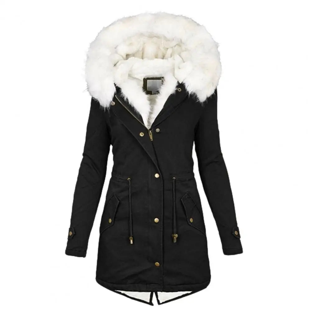 Winter Parka Mantel Lang Gepolstert Kunstfellkapuze