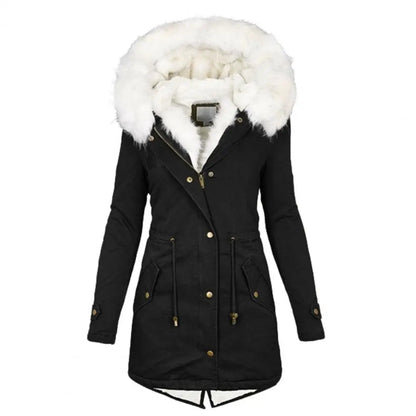 Winter Parka Mantel Lang Gepolstert Kunstfellkapuze