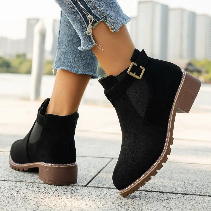 Bequeme Stiefel Runde Zehen Plattform Freizeitschuhe